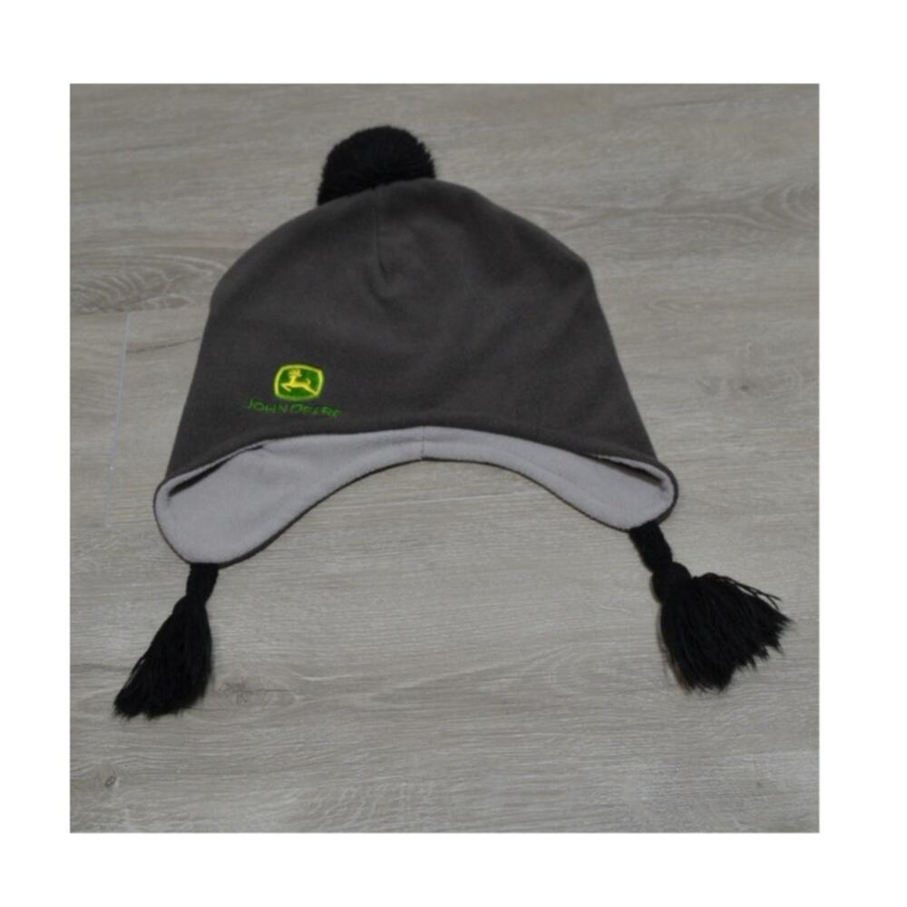 John Deere Fleece Hat Youth M/L Gray Black Green & Yellow